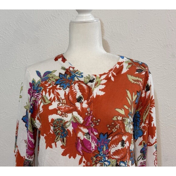 Cable & Gauge Women Size M Floral Button Up Cardigan Sweater Art To Wear Office - Picture 2 of 9